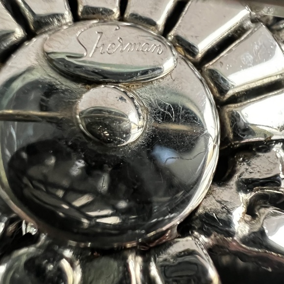 Vintage Rare Early Sherman Brooch Earrings Dome Signed Blue Rhinestones - Picture 15 of 17